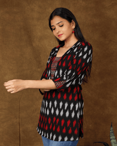 Red & Black ikat Embroidery tunic - side