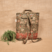 Quilted Green Kalamkari Backpack Bag - back