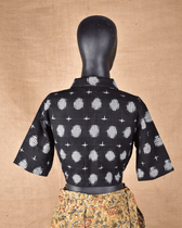 Black Ikat Cotton Blouse with Collared Neck - back
