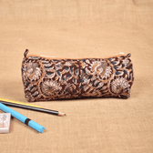 Maroon kalamkari round quilted case 