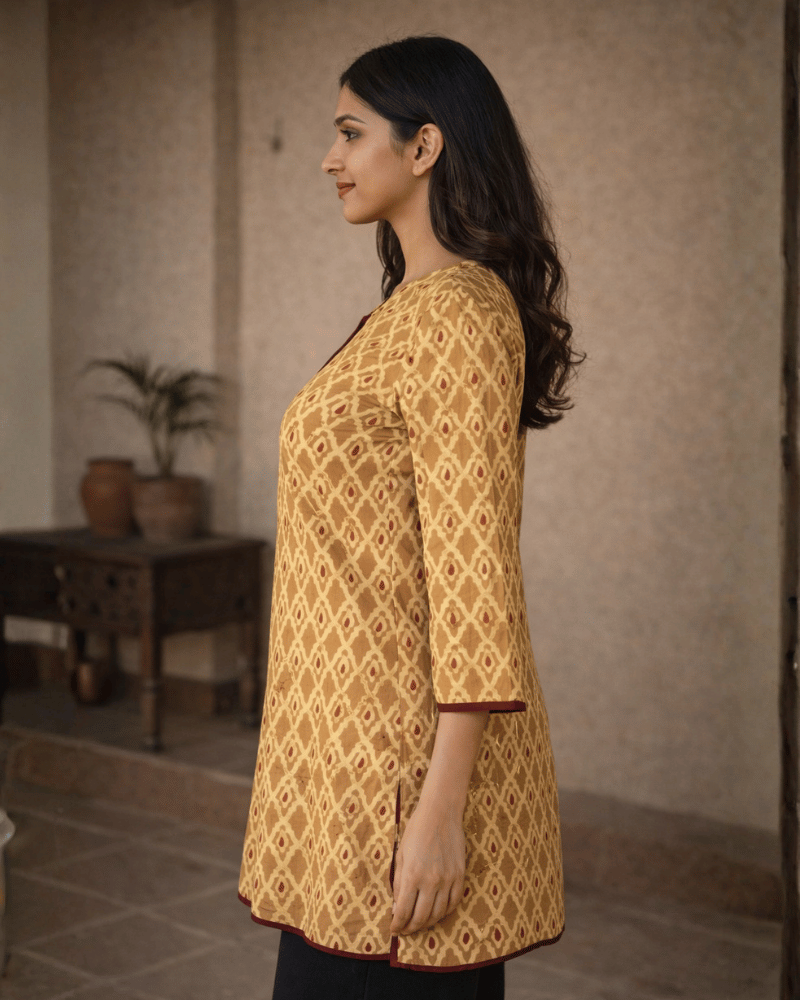 Yellow Kalamkari Short Tunic - side