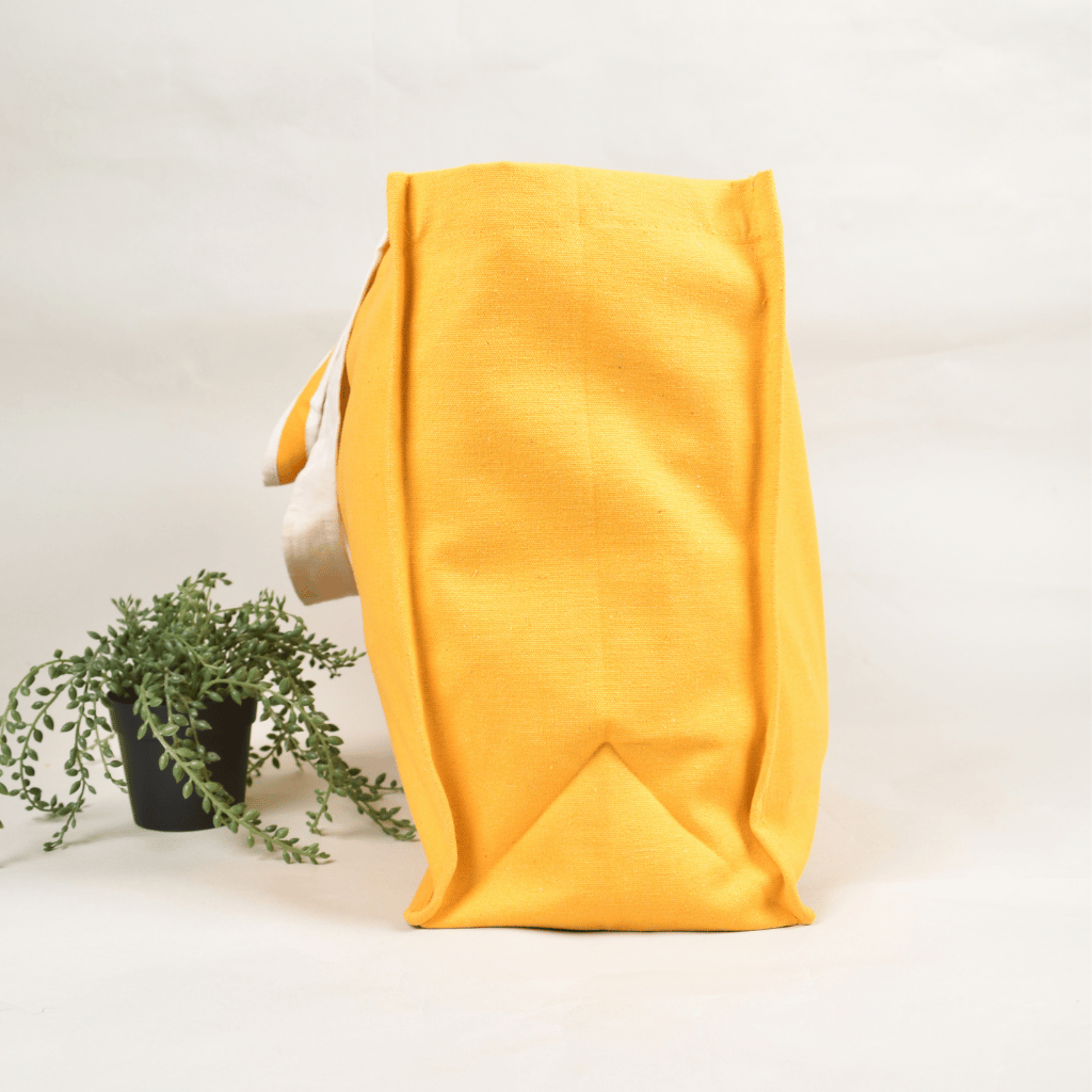 Yellow canvas strong shopping bag - side