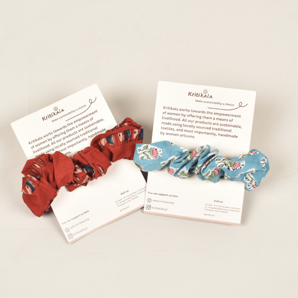 Red & Blue Kalamkari Scrunchies