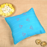 Blue Silk Cushion Cover With Lotus Embroidery