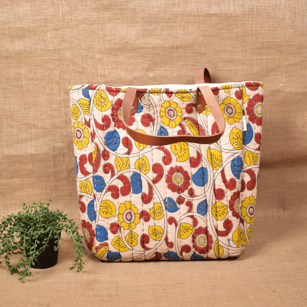 Yellow Tapti Hand Quilted Large Tote Bag - back