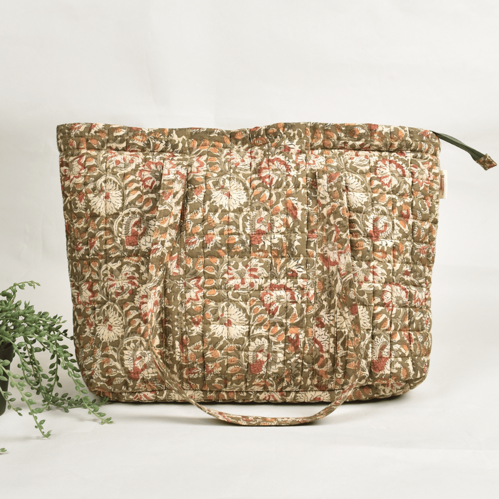 Green kalamkari large tote bag - back