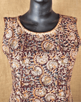 Brown Floral Kalamkari Long Dress With a Boat Neck - Embroidery