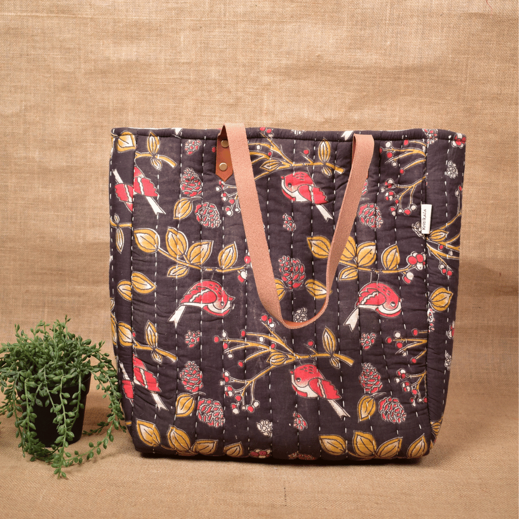 Black Tapti Hand Quilted Large Tote Bag - back