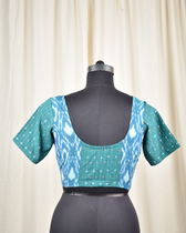 Green and teal blue ikat embroidered blouse - back