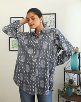 Stylish Women’s Grey Kalamkari Cotton Shirt - front