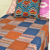 Kalamkari Patchwork Double Bedcover in Blue