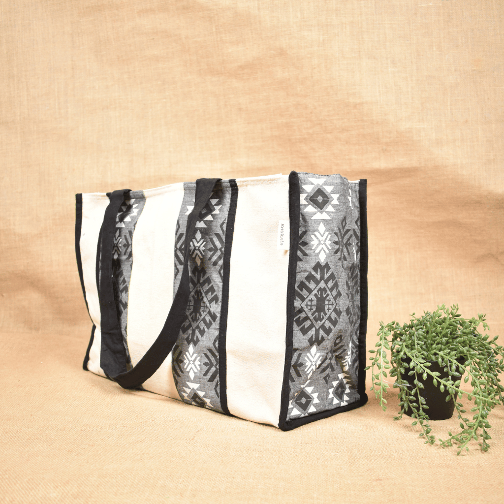 Tribal-Print Canvas Handbag - side