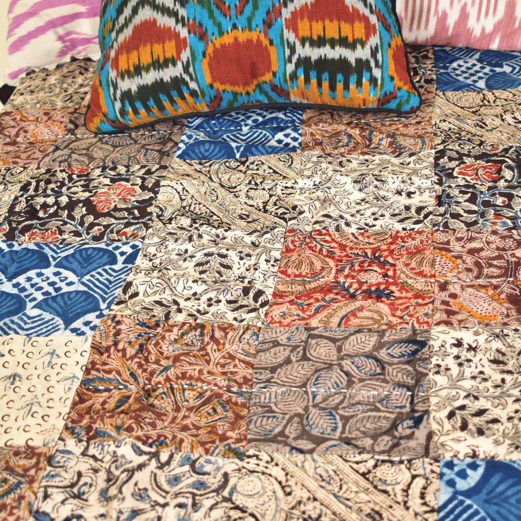 Kalamkari patchwork double bedcover in black
