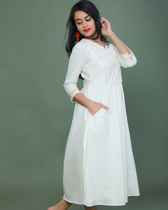 Mirror work dress in off white muslin side view
