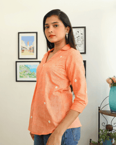 Embroidered short top in Orange cotton - side view