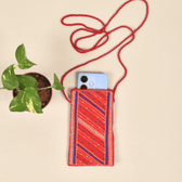 Handcrafted Embroidery Red cell phone pouch 