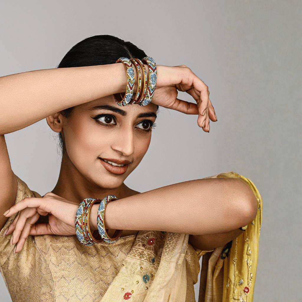 Set of  eight bangles in blue & white tones 