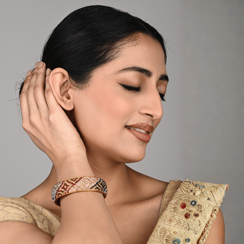 Ethnic gold toned stone studded kada made with lac - Hyderabad