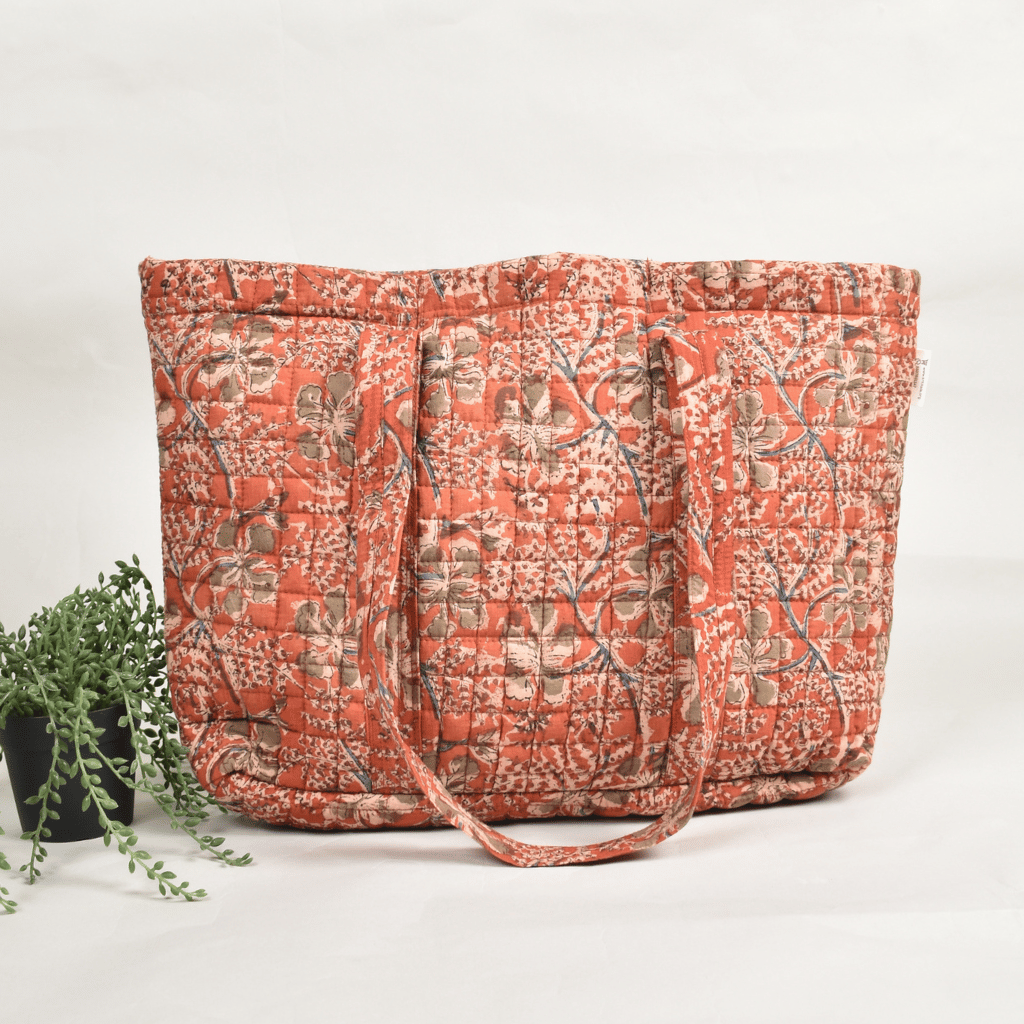 Rust kalamkari large tote bag - back