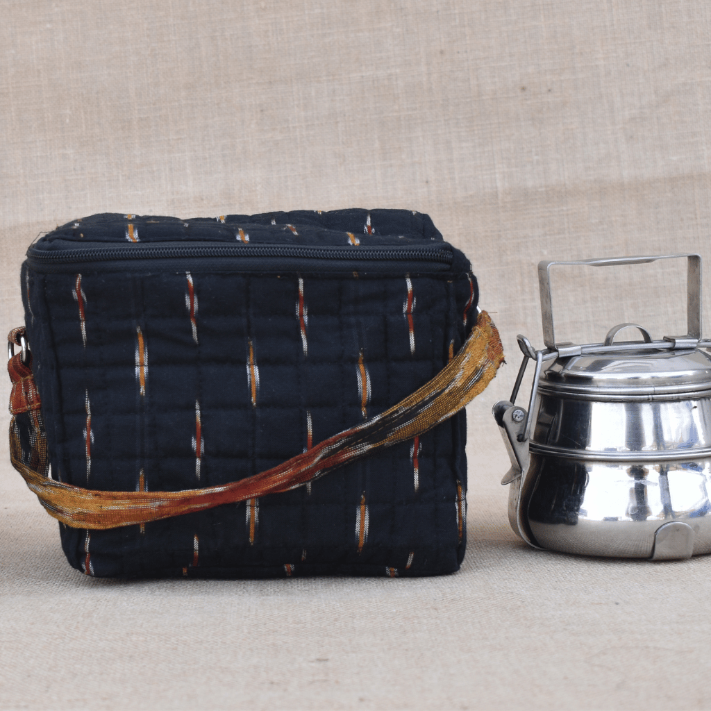 Black ikat lunch bag - front