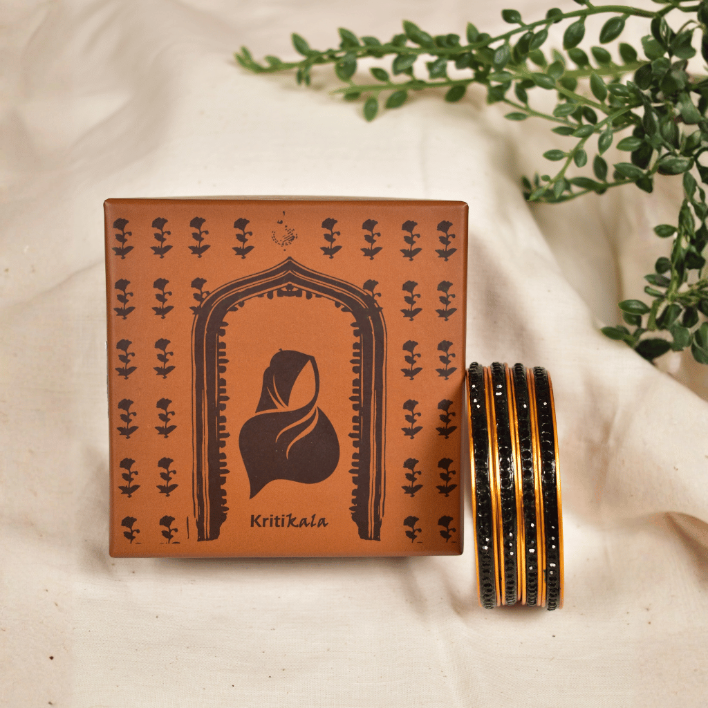 Black-Tone Single Line Lac Bangles Set - Kritikala