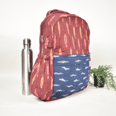 Maroon & Blue Ikat backpack laptop bag - pockets