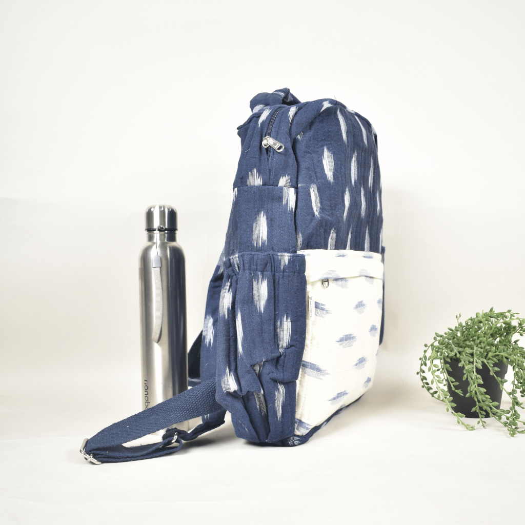 Blue & White Ikat backpack laptop bag
