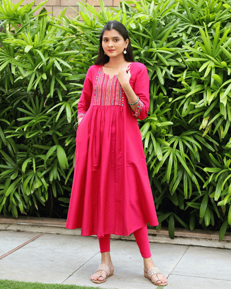 Pink Festive Embroidered Silk Kurta - pocket