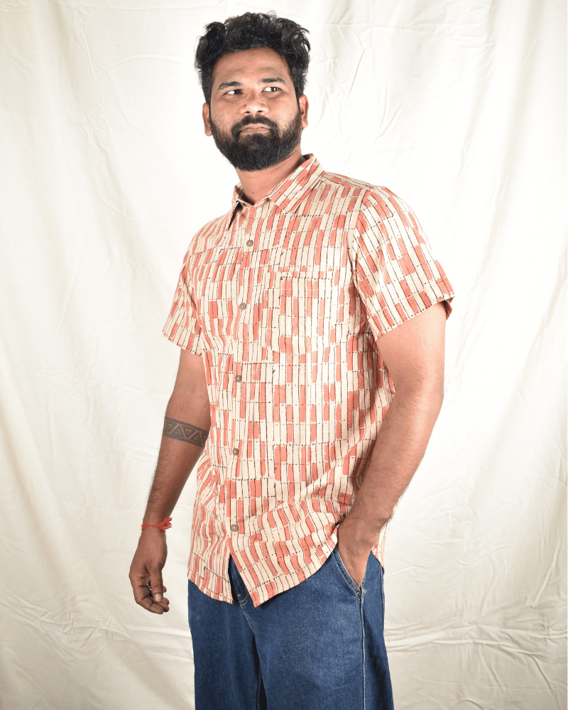 Blue kalamkari men's shirt - casual wear