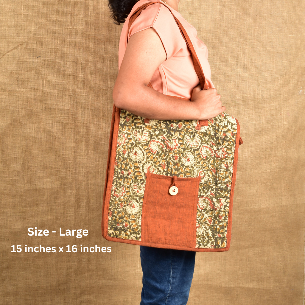 Green Kalamkari Quilted Tote Bag