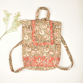 Green Kalamkari Backpack - flap closure