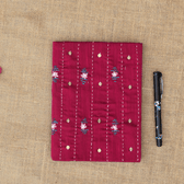 Silk handmade paper diary and tread embroidery cover - maroon