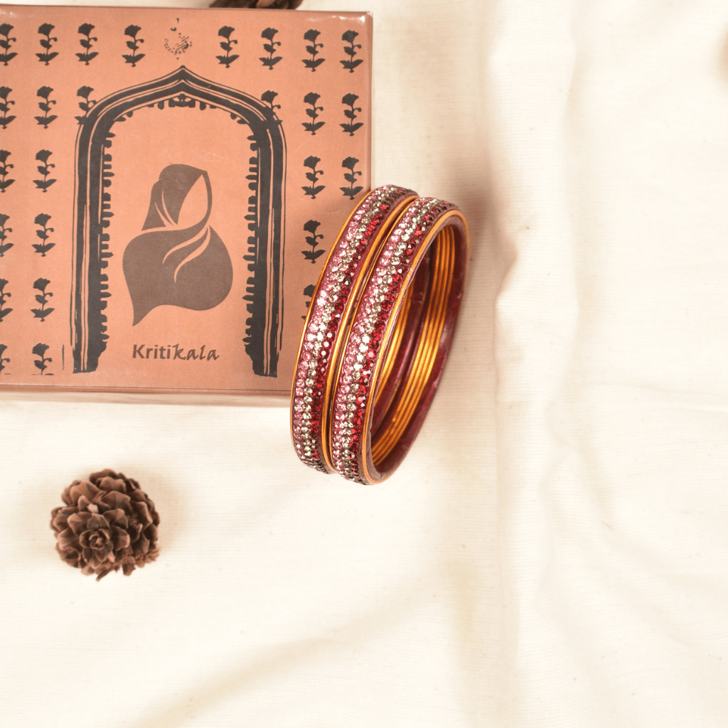Pair of red & pink 3 line stoned lac bangles  - Hyderabad