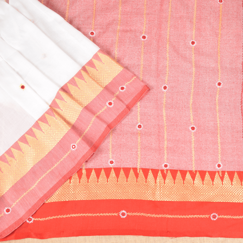 White embroidery handloom saree - embroidery