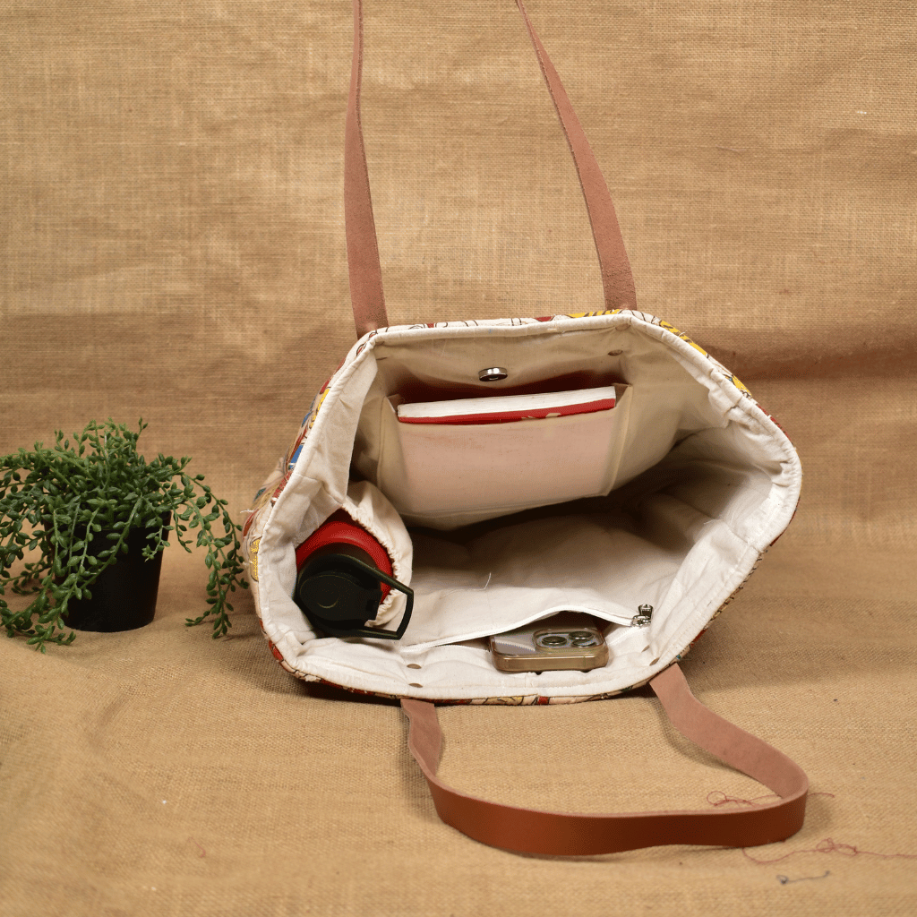 Yellow Tapti Hand Quilted Large Tote Bag - inside