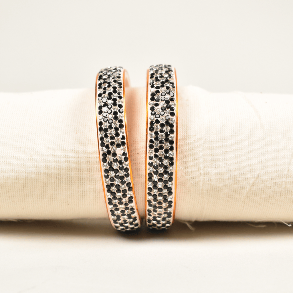 Black & white 5 line stoned lac bangles - Traditional