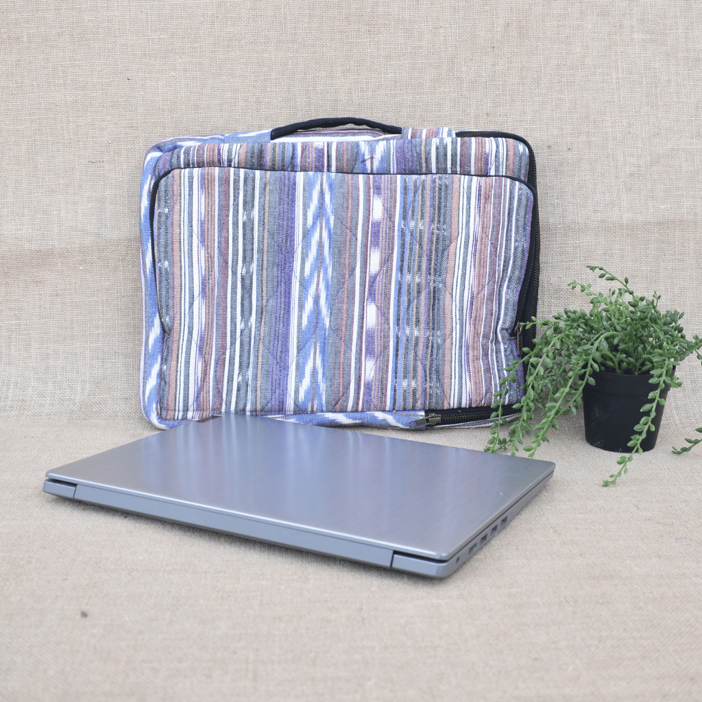 Multicolor ikat quilted laptop bag - front