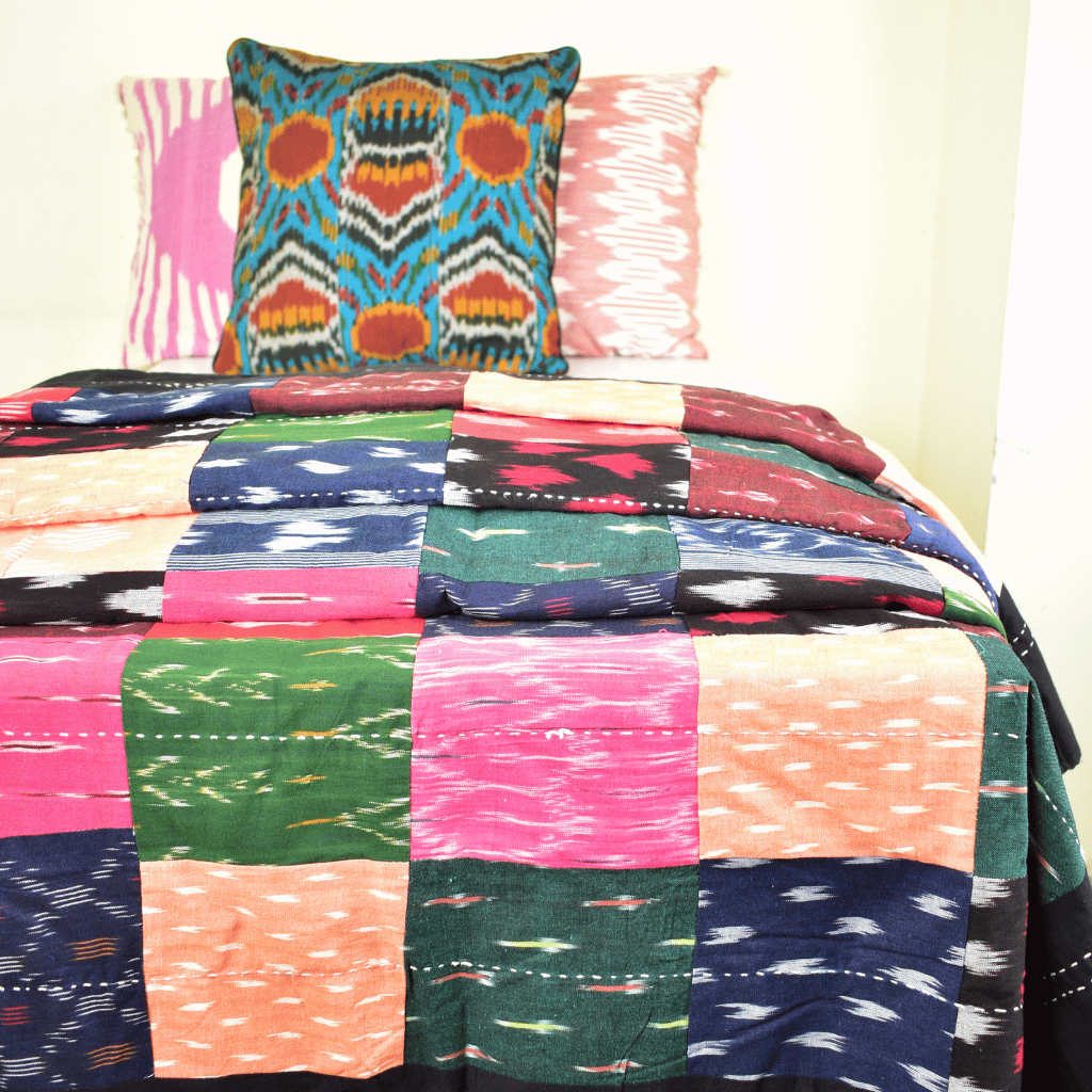 Ikat Patchwork Double Bedcover in Multicolor