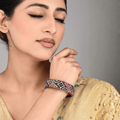 Ethnic blue and pink toned stone studded lac bangle 