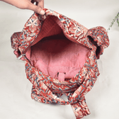 Red & Pink Kalamkari backpack laptop bag - inside