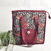 Red kalamkari tote bag - front