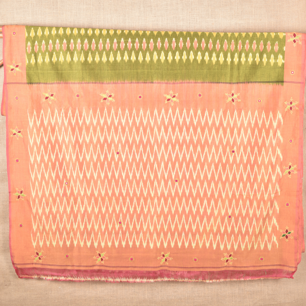 Yellow ikat saree with hand embroidery