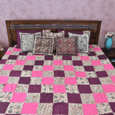 Purple kalamkari patchwork double bedcover - bedspread