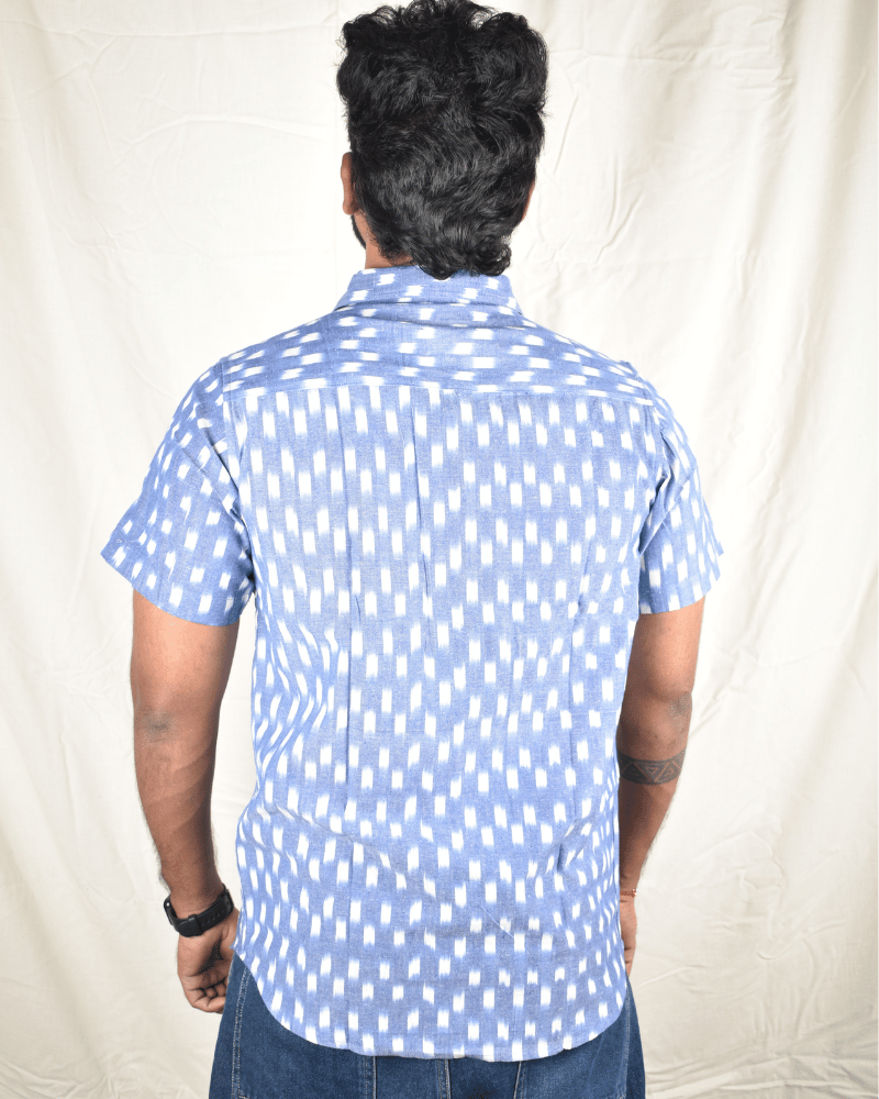 Blue ikat casual men's shirt - back