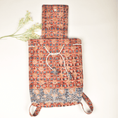 Red Kalamkari Backpack - drawstring