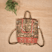 Quilted Green Kalamkari Backpack Bag - drawstring