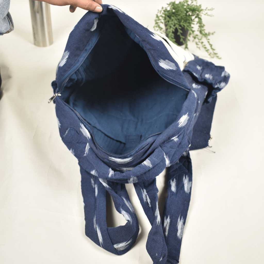 Blue & White Ikat backpack laptop bag