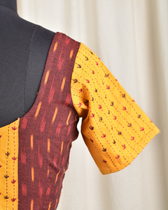 Mustard and maroon ikat embroidered blouse - embroidery