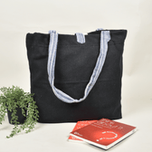 Black Canvas Bag with Blue Ikat Handle - back