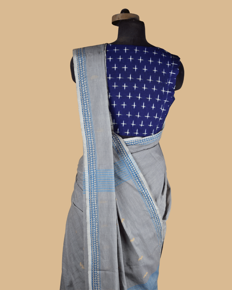 Grey Cotton Saree with Hand Embroidery
